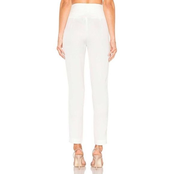 Chrissy Teigen Pants Ivory Satin Revolve Wat Phra High Waist Skinny Pin Tuck XXS - Picture 3 of 6